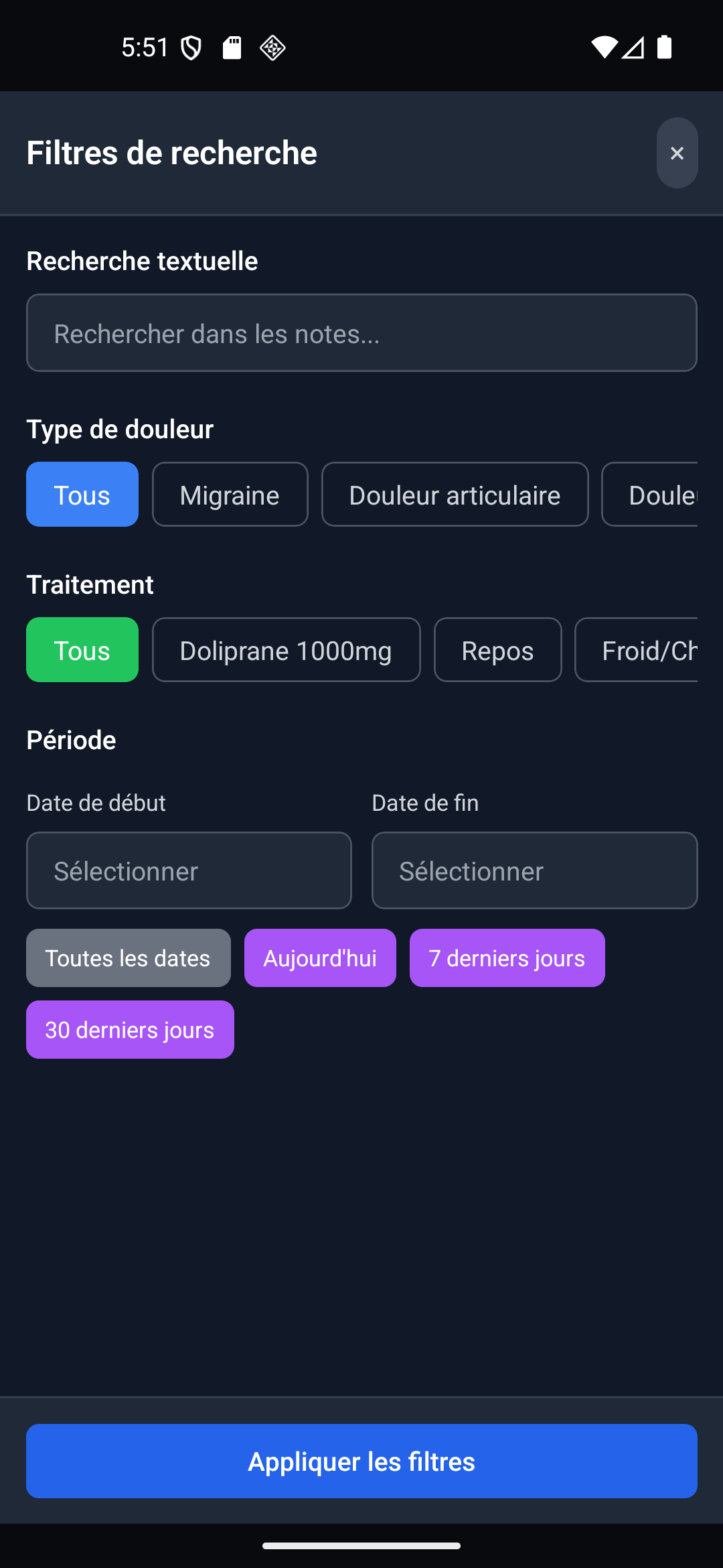 Recherche de douleurs